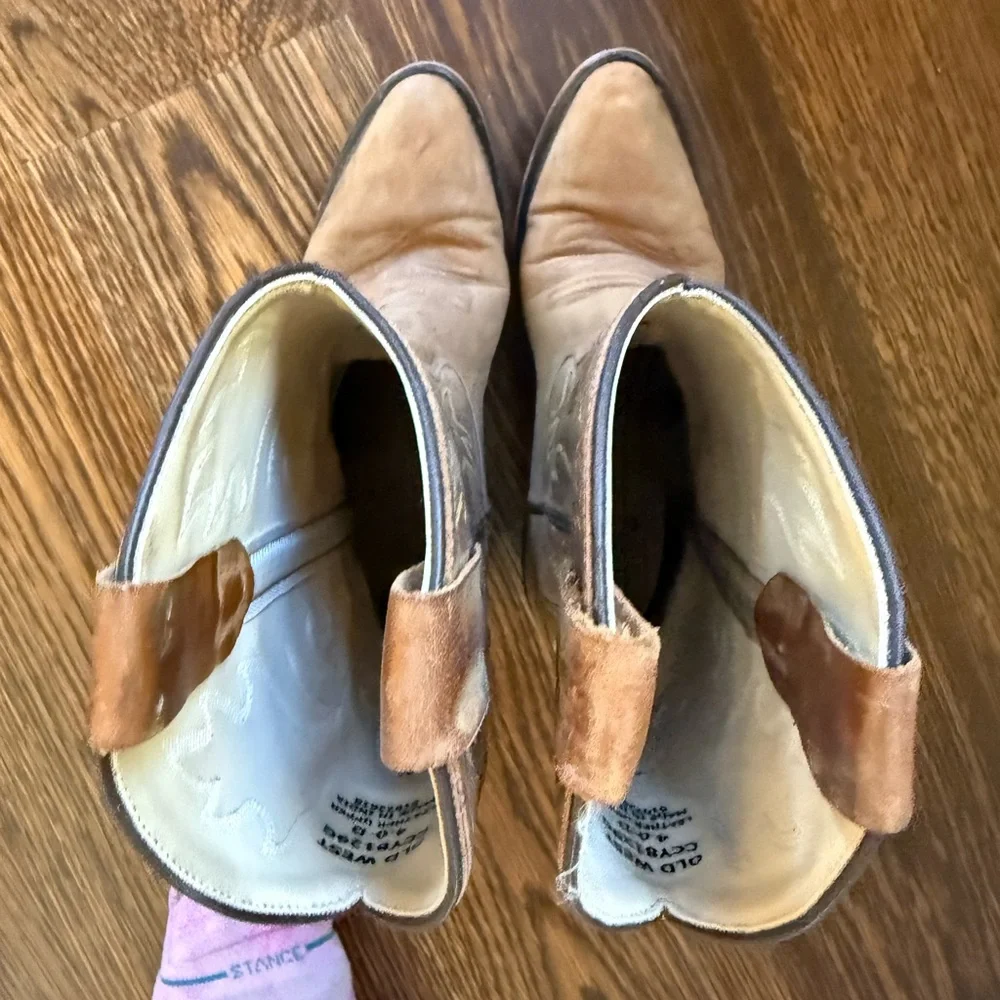 Kids Old West Tan Leather Cowboy Boots - Picture 2 of 6